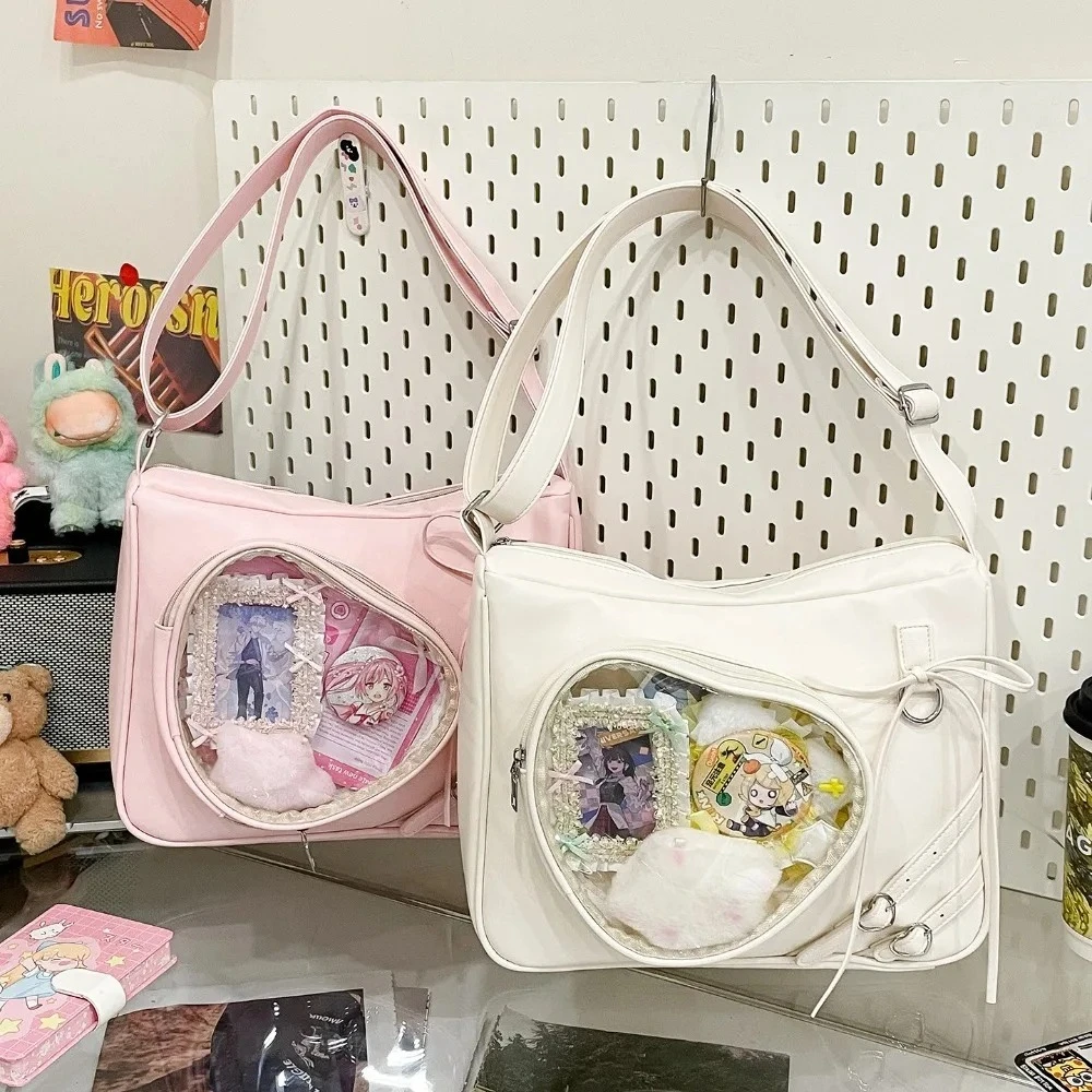 

Bow Heart Transparent Ita Bag Square High Capacity Sac Femme Shoulder Bags for Woman Crossbady Bolsos De Mujer Sweet Bolso