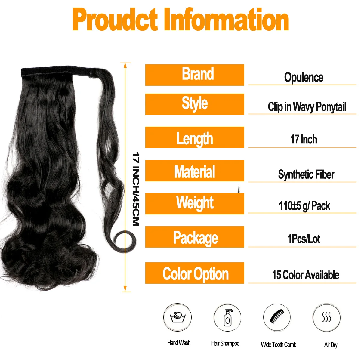 كليب في ذيل حصان تمديد التفاف حول طويل مستقيم ذيل حصان الشعر 22 بوصة ومموج 17 بوصة الاصطناعية هيربيسي وصلات شعر