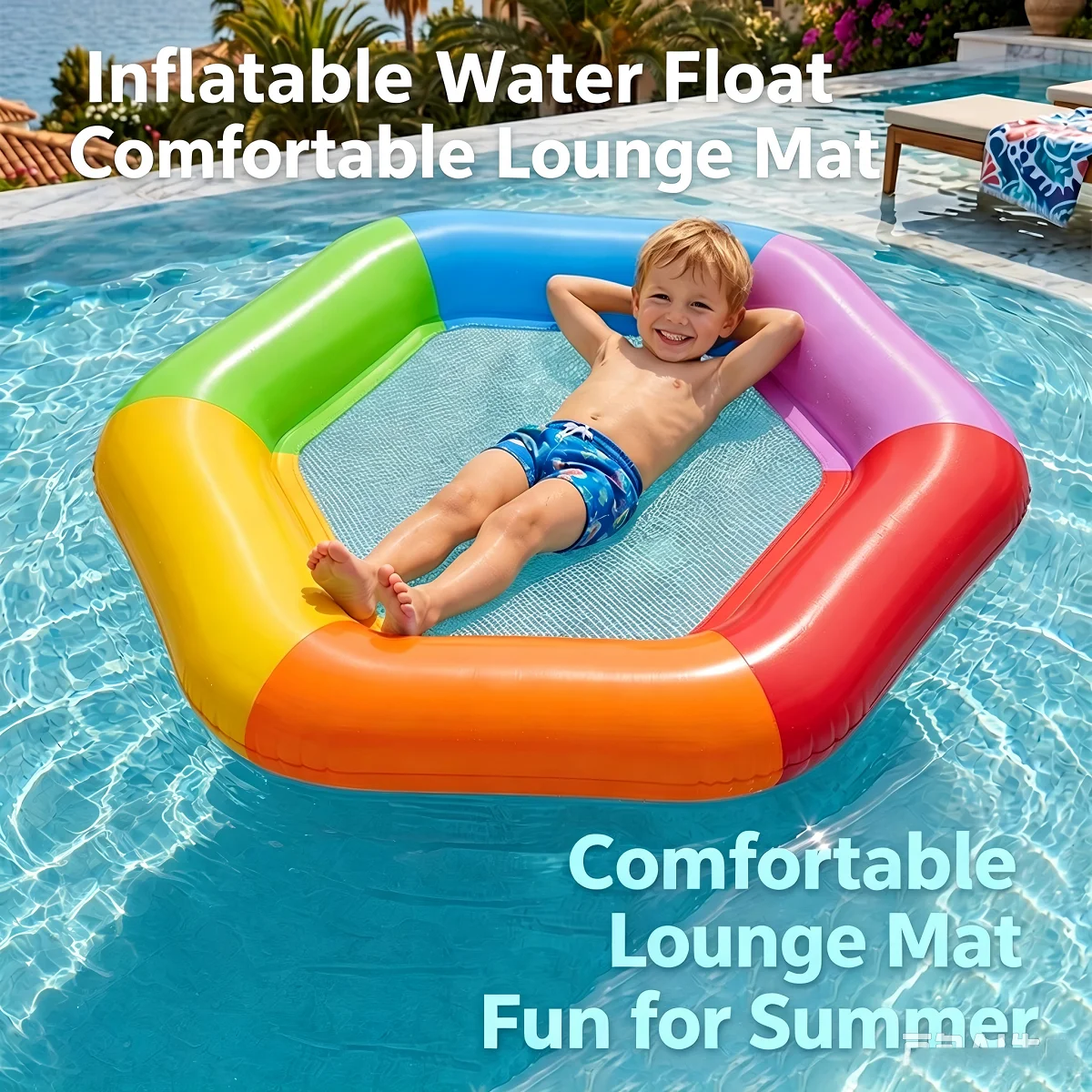 HTMCK Hexagonal Colored Inflatable Float 1 PC Multi-Size Portable Water Float Chair for Summer Beach Pool Entertainment