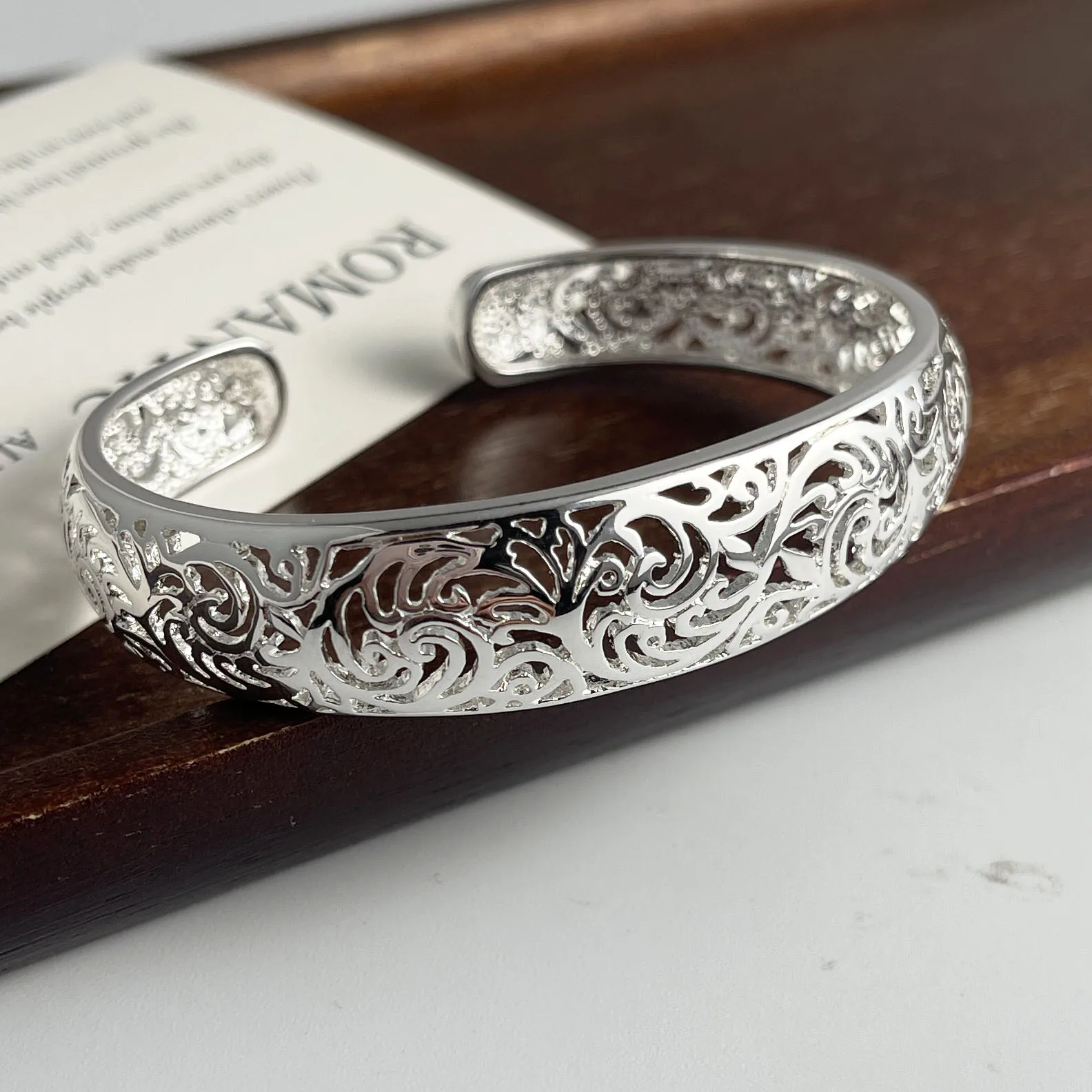 100% Solid 925 Sterling Silver Retro Bracelet for Women Men Vintage Handmade Wide Hollow Simple Bracelet Birthday Gift