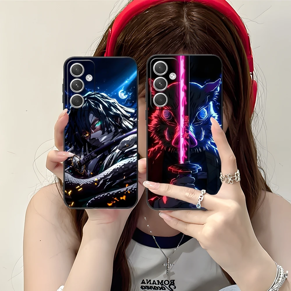 Demon Slayer Colored Neon Phone Case for Samsung M55 35 15 54 34 14 33 23 13 42 32 22 F55 23 12 5G Black Soft Phone Cover Shell