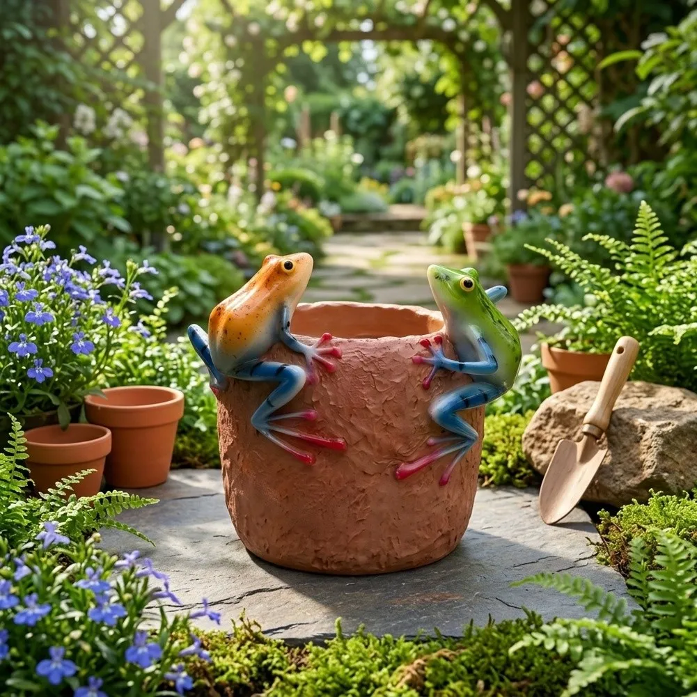 Resin Animal Flower Pot Cartoon Garden Decor Outdoor Indoor Ornament Resin Container 12x12cm Synthetic Resin Red Yellow