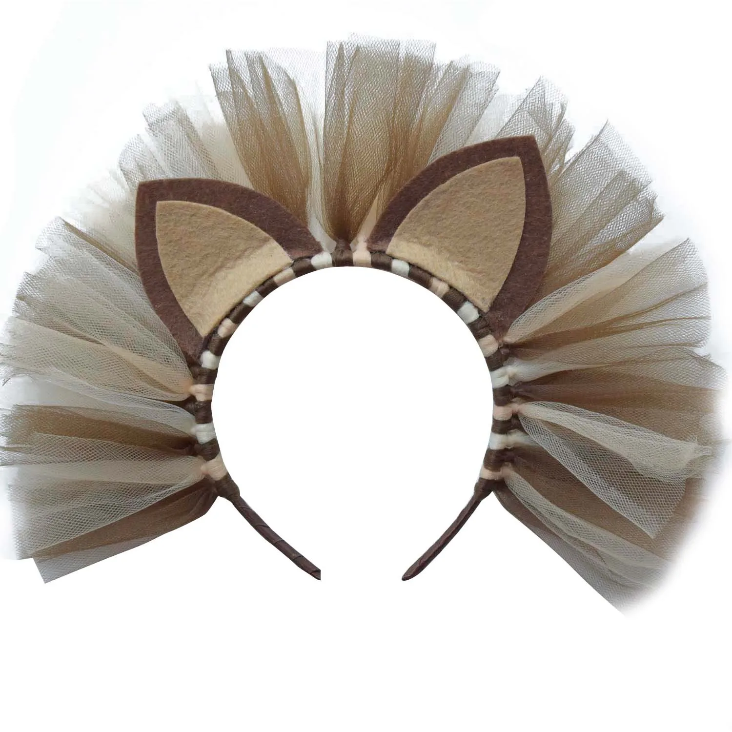Lion Ears Headband Brown Tulle Mane Jungle Safari Animal Headpiece Halloween Cosplay Costume Accessory Birthday Party Photo Prop