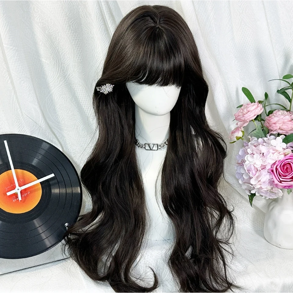 Princesse Wigs for Women Natural Black Long Curly Hair Big Wave Wig Natural Curls Headband Lolita Wig Heat Resistant Synthetic