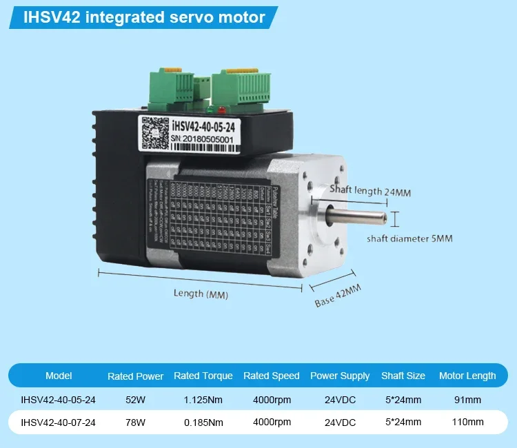 JMC Nema17iHSV42-40-08-24-8-EC 78W 0.185Nm 24VDC 4000rpm EtherCAT Integrated AC Servo Motor & Driver for CNC Router Robotic Kit