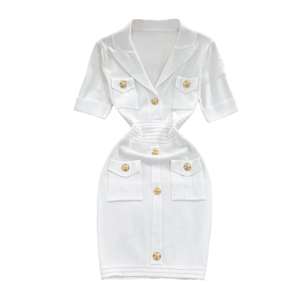 Slimming Ice Silk V-Ne Knitted ort Dr Women's Faionable  Skirt High Waist A-Line Summer Dr Korean Sle