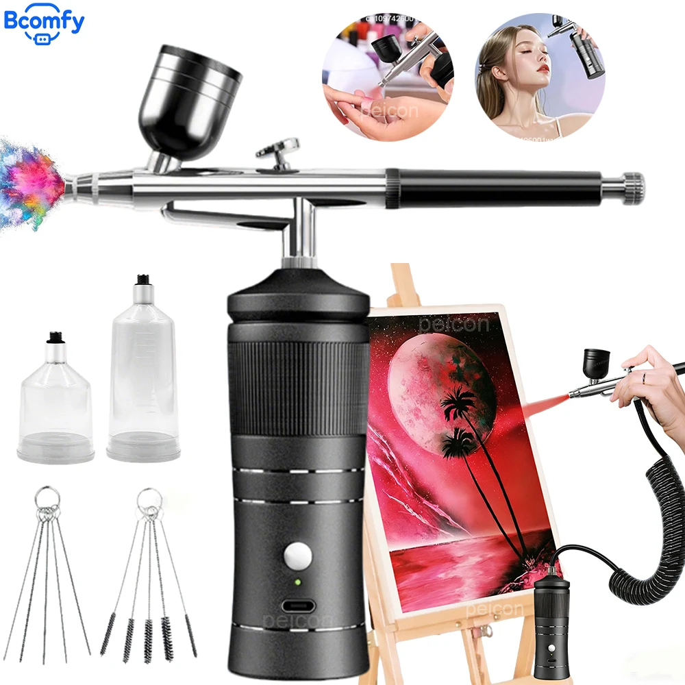 Mini Airbrush Nail with Compressor Spray Gun Kit for Painting Modeling Crafts Handheld Wireless Airbrush Mini Sprayer Gun