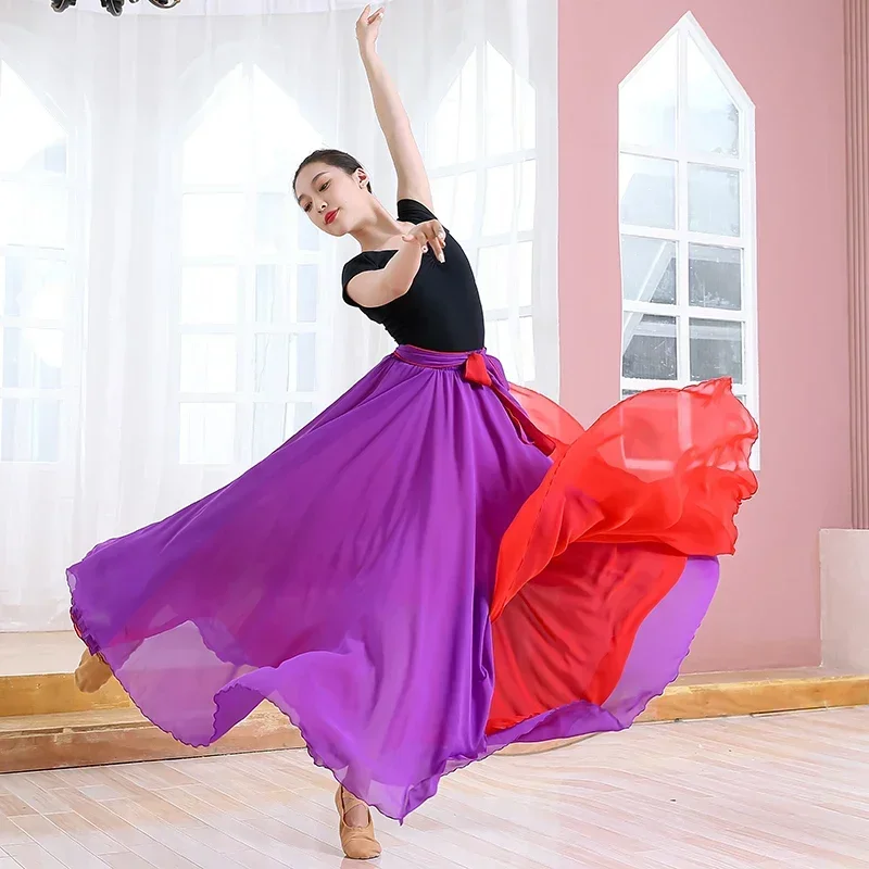 Belly dance Skirt Double-sided Chiffon 360 Degrees Classical Ballet Dance Long Skirt Warp Skirts Red Skirt Belly Dance Outfit