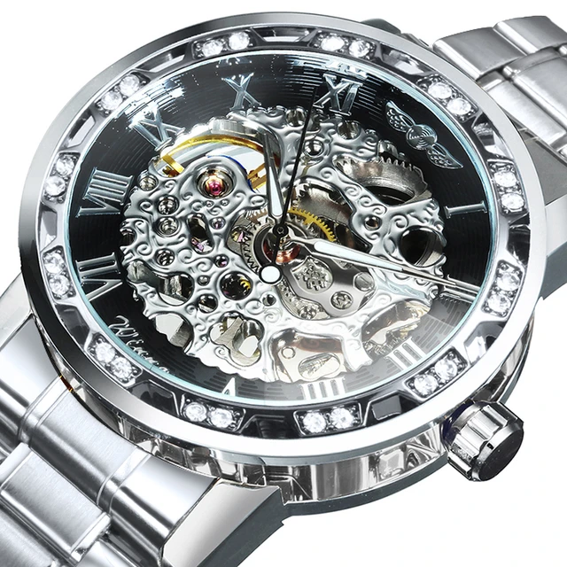 WINNER Top Brand Luxury Mechanical Mens Watches Dial Carving Skeleton Watch Stainless Steel Strap Fashion Unisex Size Clock Gift AliExpress