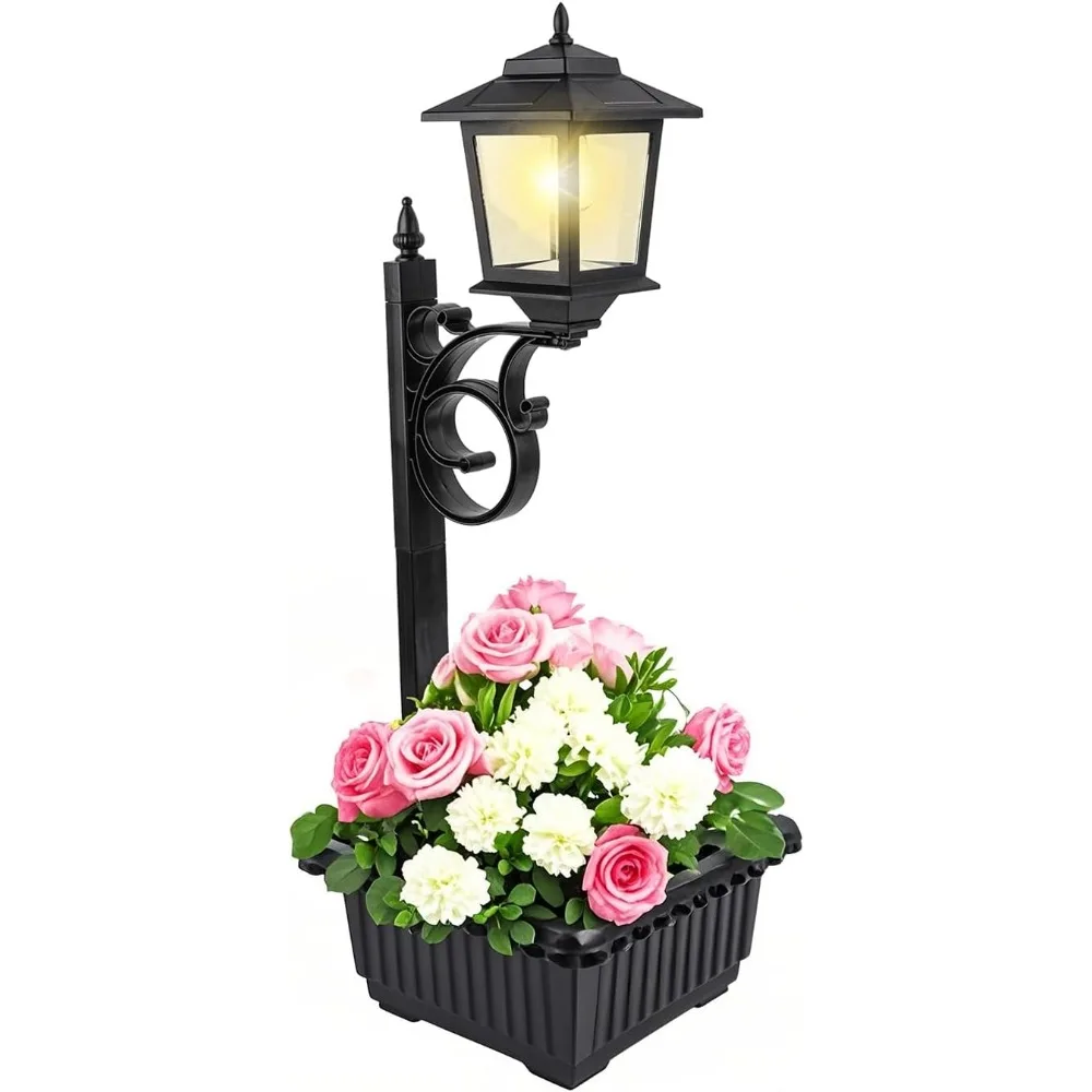 

Solar Lamp Post Light with Planter, 2 in 1 Outdoor Flower Pots, 3000K Solar Lamps Outdoor Waterproof, Wall Mount or Freestanding