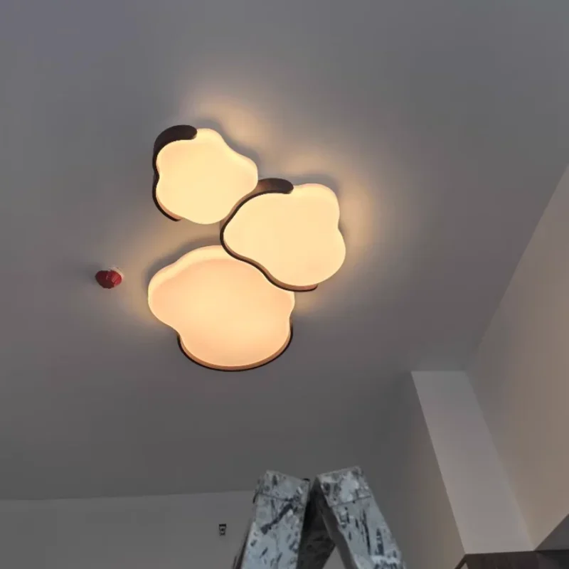 Modern Wood Grain Wrought Iron LED Ceiling Lights Cloud Shaped Acrylic Lampshade Living Room Bedroom Study Kitchen Hanging Lamps