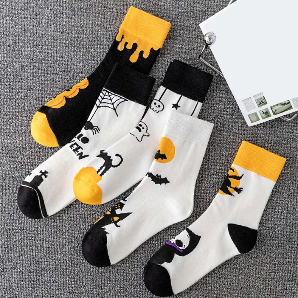 Funny Socks Hosiery Mid-Calf Socks Halloween Socks Street Socks Pumpkin Bat Death Spider Web Cartoon Pattern Breathable Socks