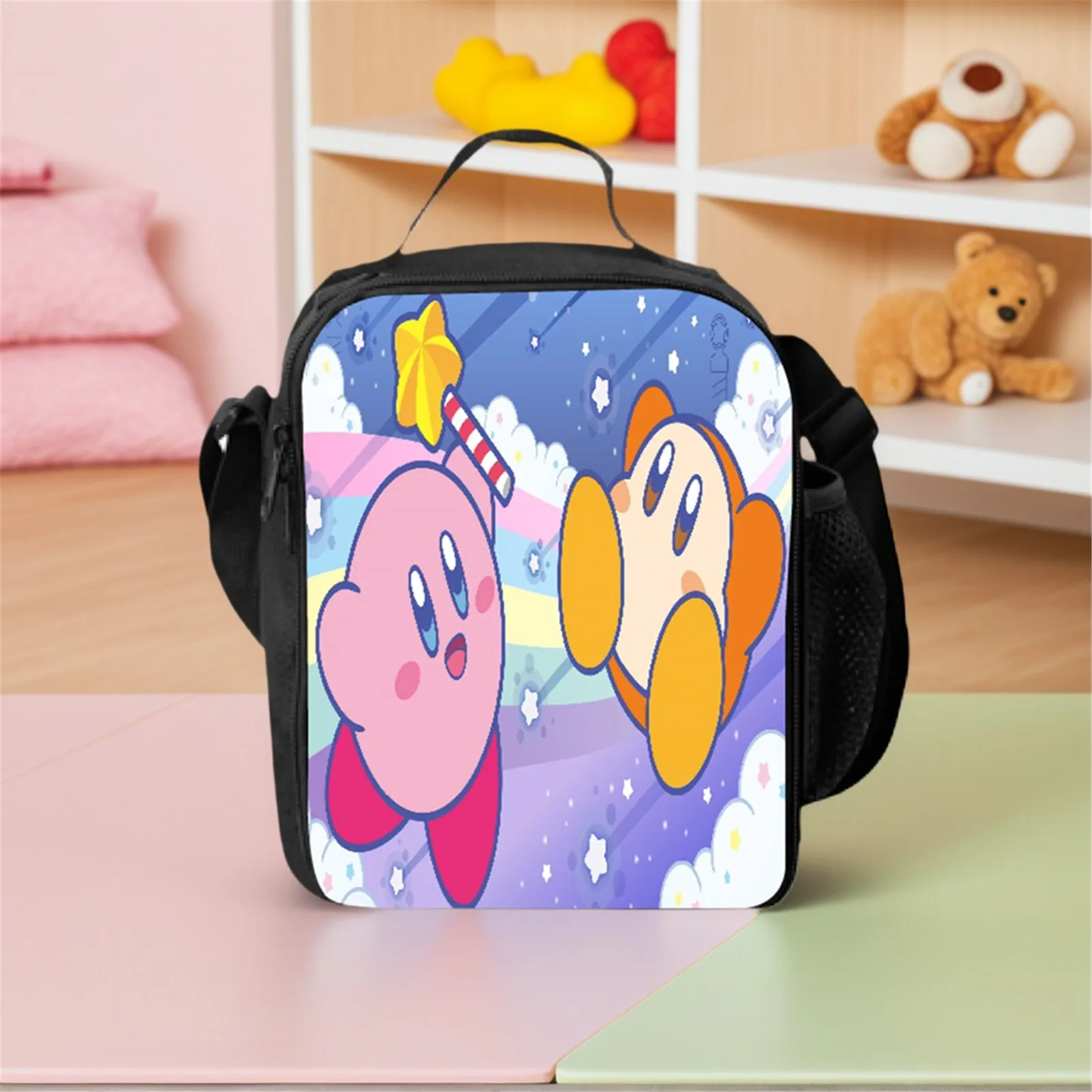 Mochila escolar de dibujos animados, bolsa de almuerzo reutilizable, fiambrera Kirby para la vuelta a la escuela para niños, estudiantes, niños, elementales