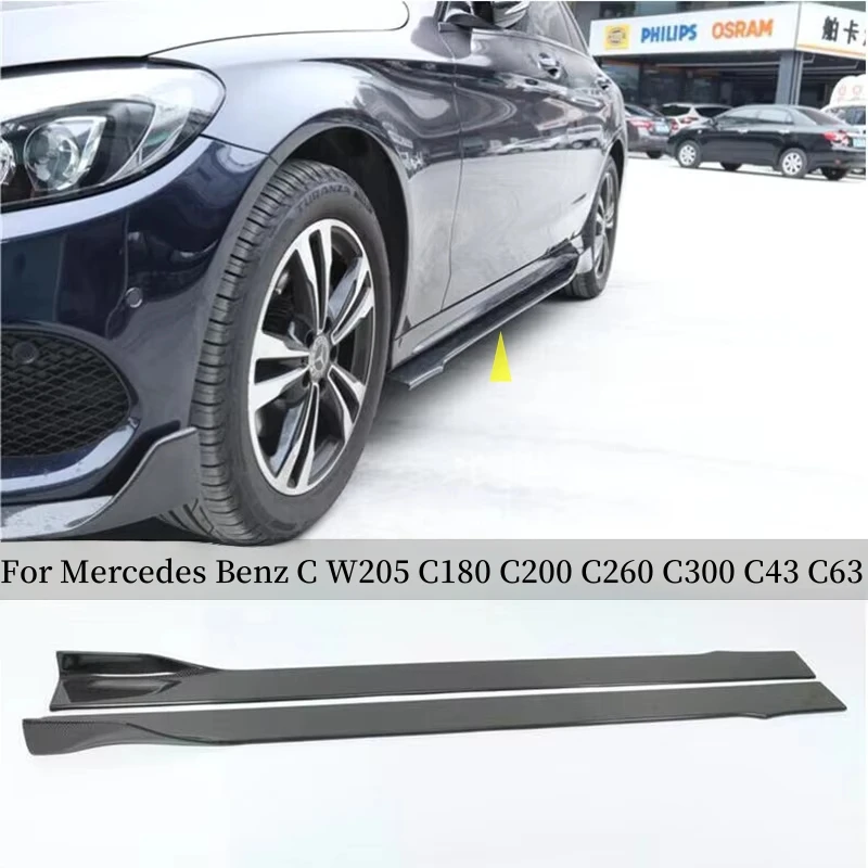 Для Mercedes Benz C W205 C180 C200 C260 C300 C43 C63 2015-2021 Боковая юбка из настоящего углеродного волокна Комплект кузова Спойлер для губ Ремонтные спойлеры