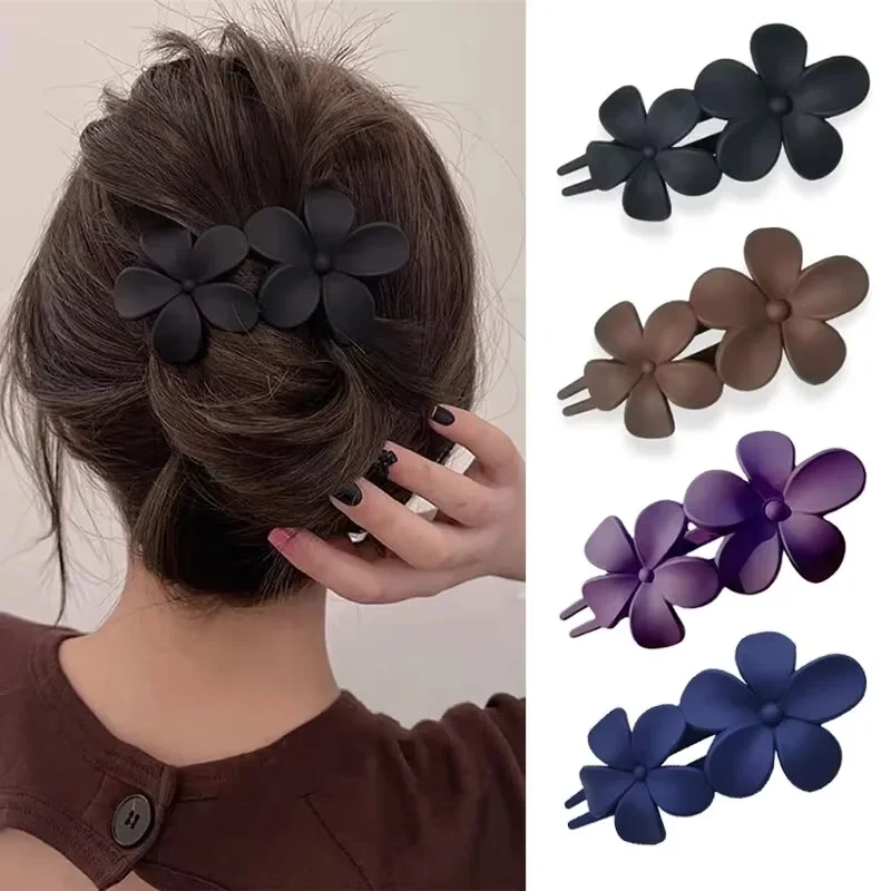 4 Peças de Presilhas de Cabelo Florais Pretas Foscas da Moda, Grampos de Cabelo Antiderrapantes, Acessórios Elegantes para Cabelo