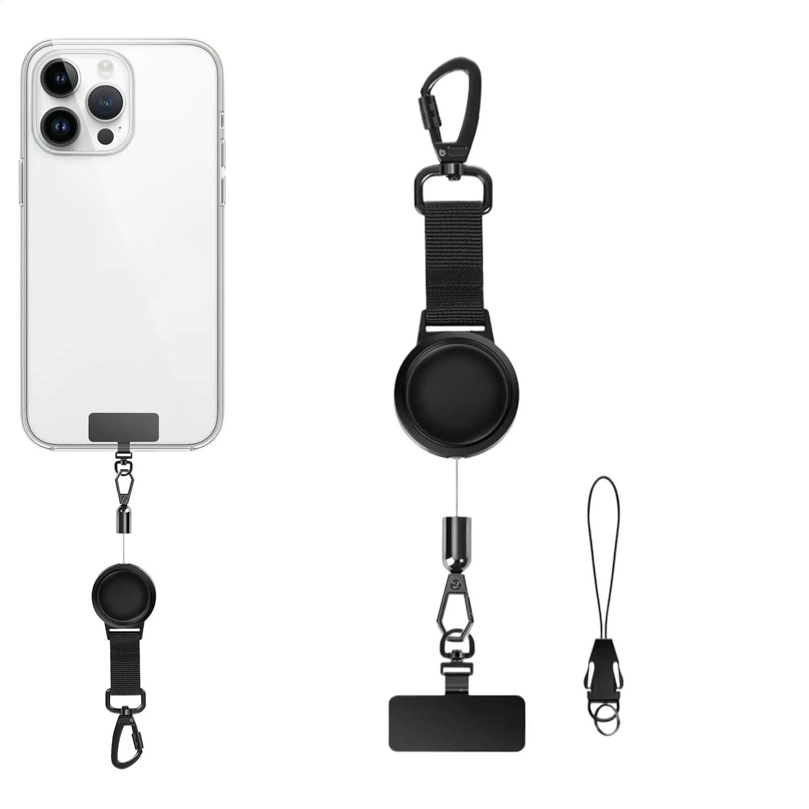 Retractable Phone Lanyard Anti-Theft Security Strap Phone Tether With Locking Carabiner & 360 Degree Rotating Hook For Outdoor