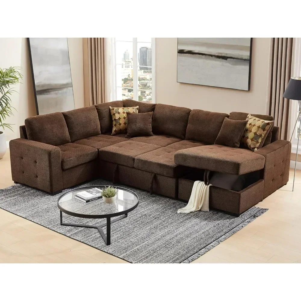 

Sectional Sleeper Sofa with Pull Out Bed, Oversized Sectional Couch with Storage Chaise Sleeper Sectional Sofa for Living Room