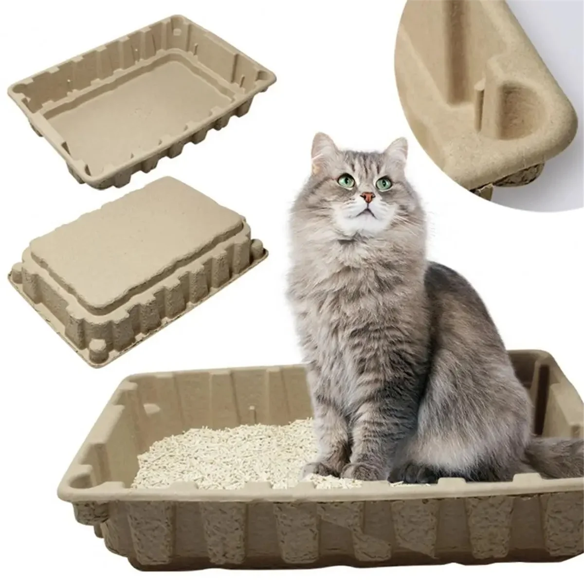 

SEMOIC Durable Cat Toilet Waterproof Stackable Eco-Friendly Portable Pet Kittens Litter Box Cat Bedpan Sanitary