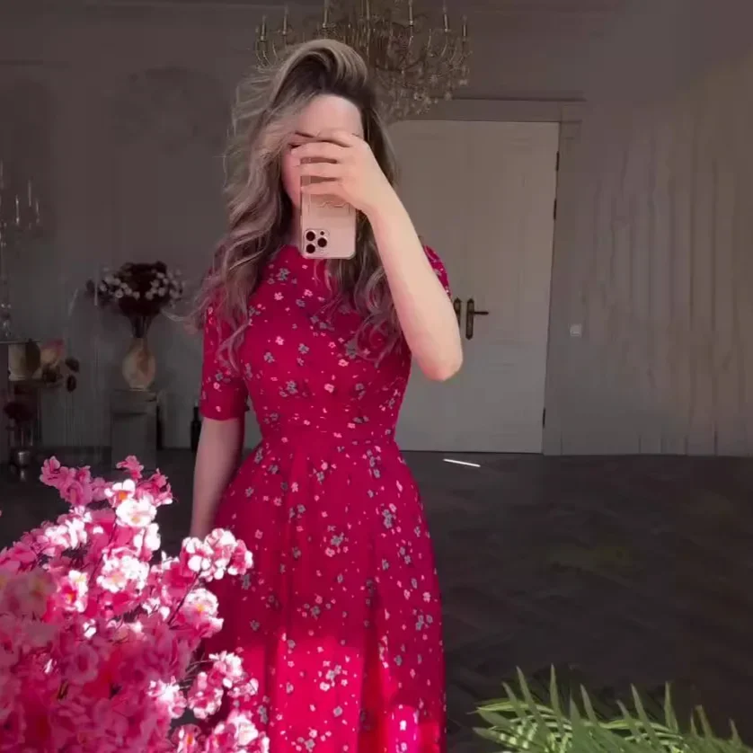 Herbst Frauen Fünf Viertel Hülse Gedruckt Französisch Temperament Oansatz Lange Kleid Sommer Chic Street Lady Outfit