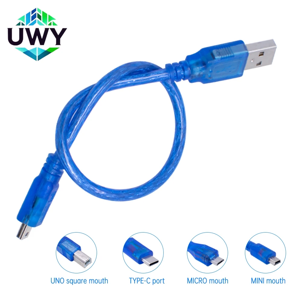 30CM USB Cable for Uno R3/Nano/MEGA/Leonardo/Pro Micro/DUE Blue High Quality A Type USB/Mini/Micro/Type-C USB Cable For Arduino