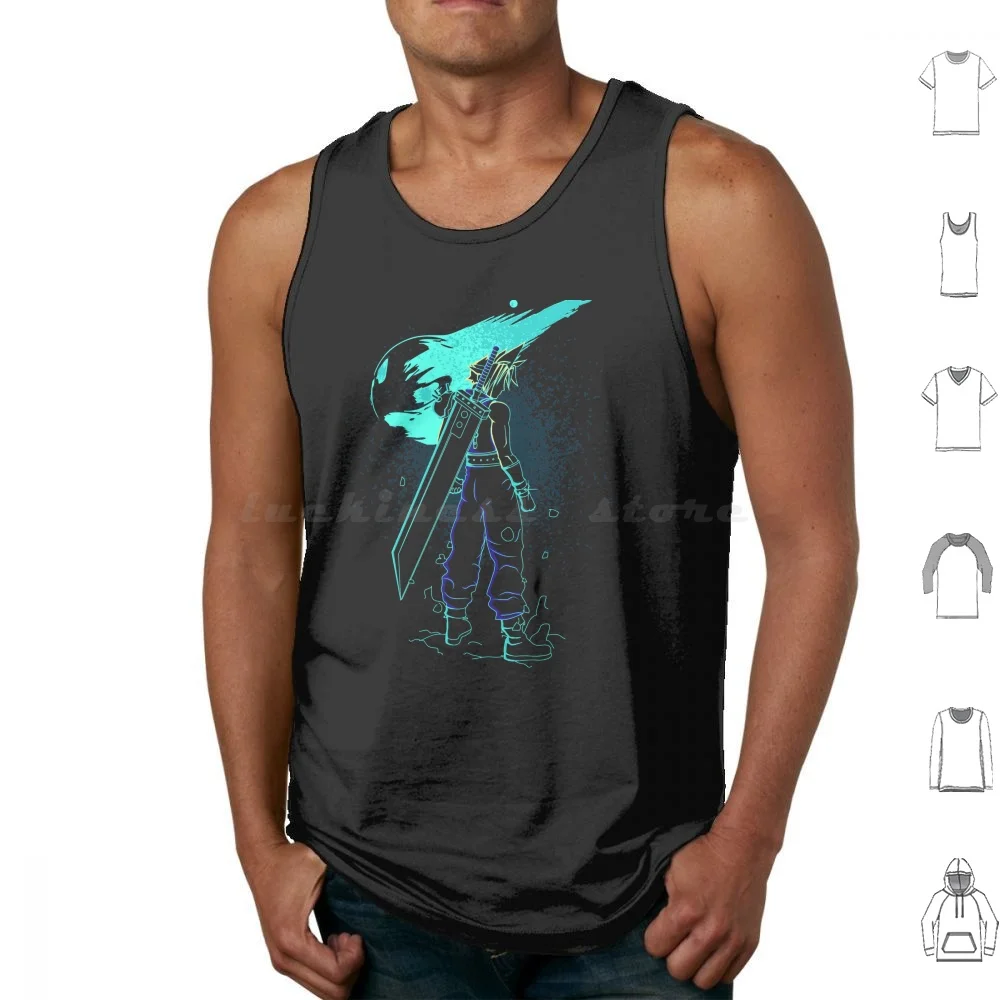 

Shadow Of Meteor Tank Tops Print Cotton Final Fantasy Ff7 Final Fantasy 7 Cloud Clad Cloud Strife Video Game Gaming