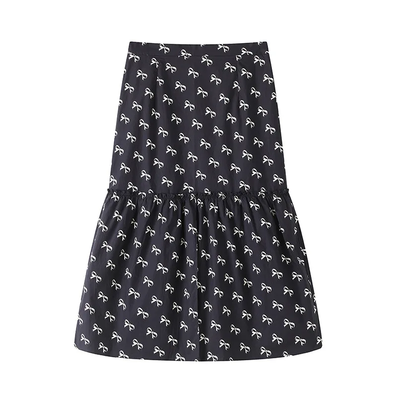 2024 early autumn skirt new bow print Women mid-length skirts High Quality