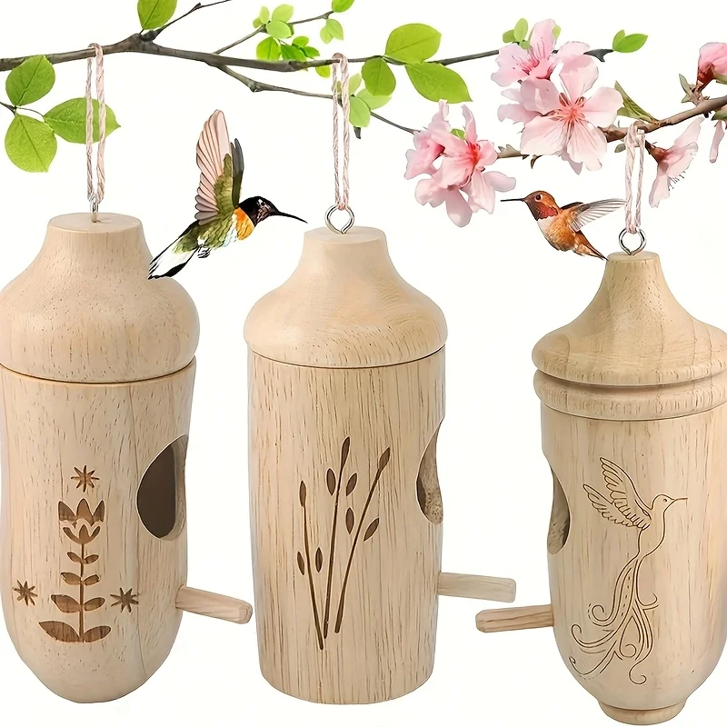 Wooden Hanging Hummingbird House Chalet Mini Bird Nest Cage Beautiful Outdoor Patio Garden Decoration Pet Bedroom