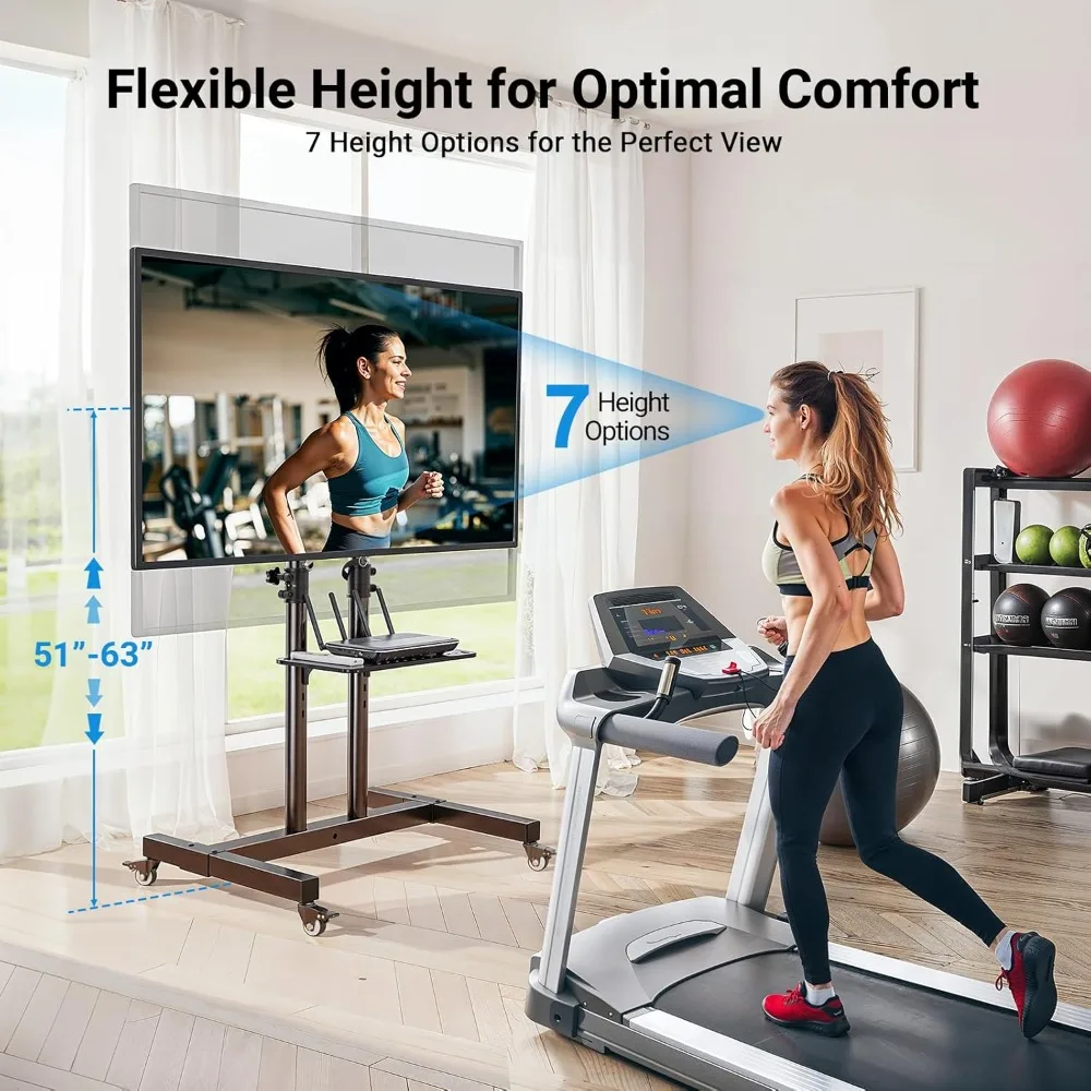 

Rolling TV Stand on Wheels for 32-83 Inch Screens up to 110lbs, Mobile TV Cart Height Adjustable Portable Outdoor TV Stand Tilt