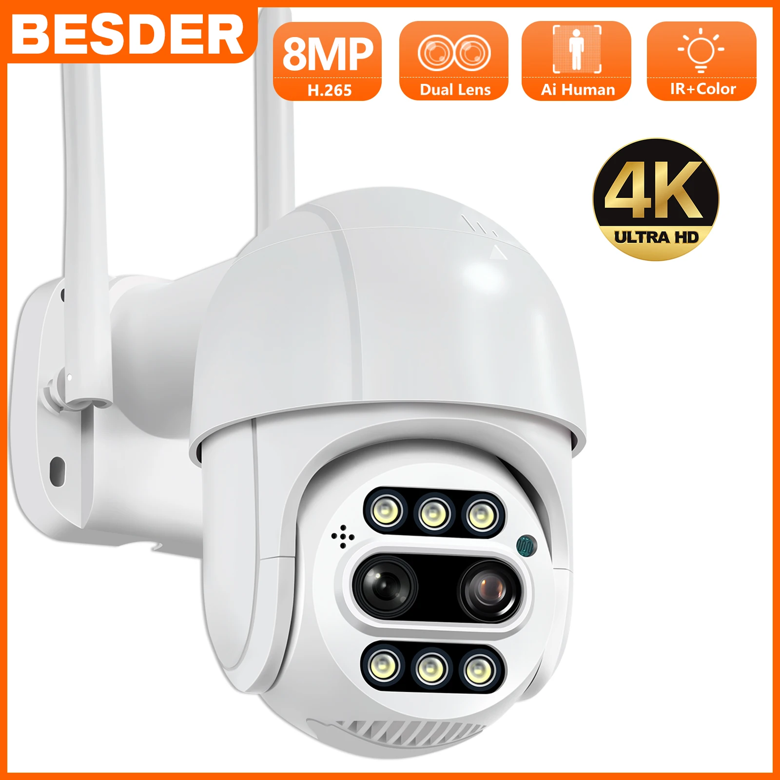 

BESDER 4K 8MP PTZ WiFi Dual Lens Camera 8X Digital Zoom AI Human Detect 4MP P2P Wireless Outdoor CCTV Security IP Camera iCSee