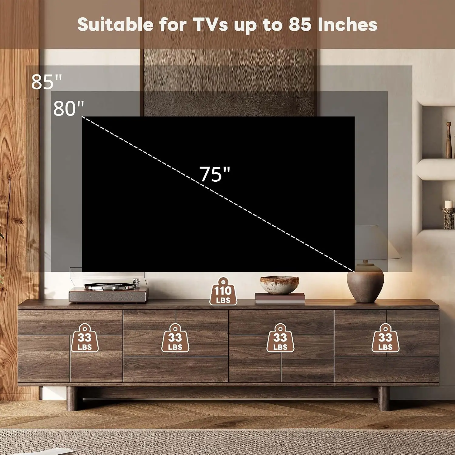 Walnut TV Stand for 85