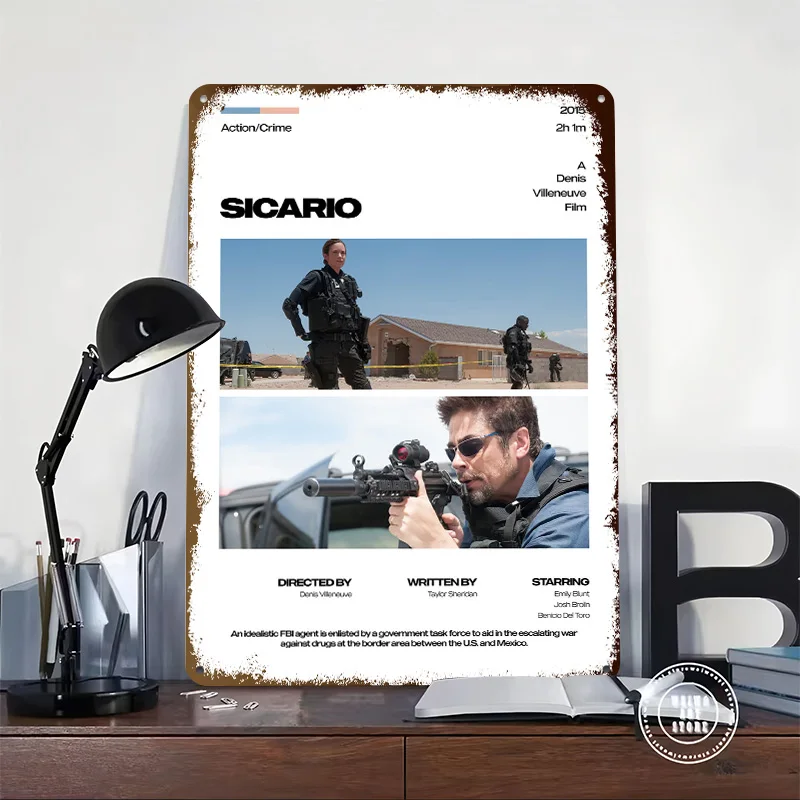 Sicario Movie Personalized 3D Textured Metal Poster Wall Art Vintage Tin Signs for Room Decorating Interior Home and Decoration