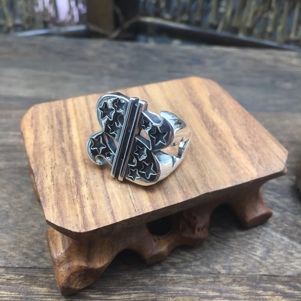 Sterling silver personalized creative XINGX ring simple European and American style style open hollow rock element male beauty