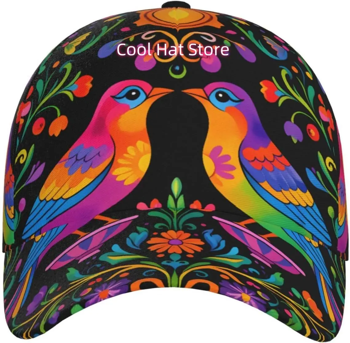 Bird Flower Sun Pattern Baseball Cap Adjustable Cotton Baseball Hat for Sports, Outdoor, Travel Gifts for Men Black