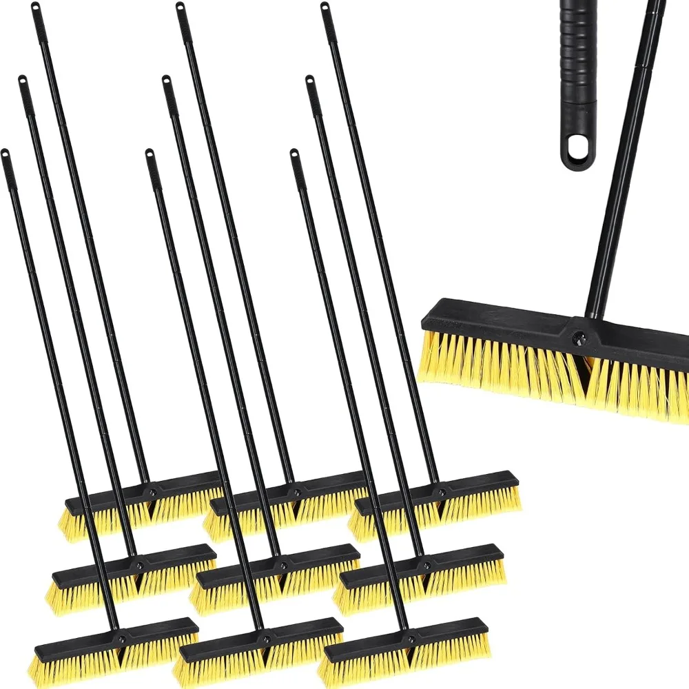 HOME - 10 Pack 18 Inches Push Broom Outdoor, Multi Surface Garden Brush Broom with Adjustable 63" Long Handle for