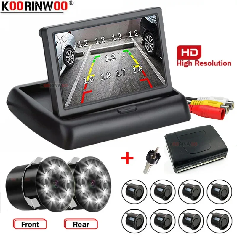 

Koorinwoo HD Parking Sensors 8 Smart Front Cameras Rear View Monitor Mirror Image Speaker System For Cars Sensors Shows Distance