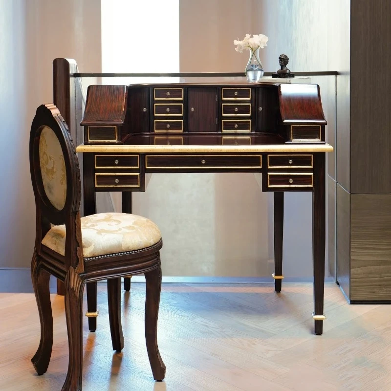European Retro Style Mid-ancient Style Solid Wood Dresser Multi-drawer Writing Table Desk Storage Table