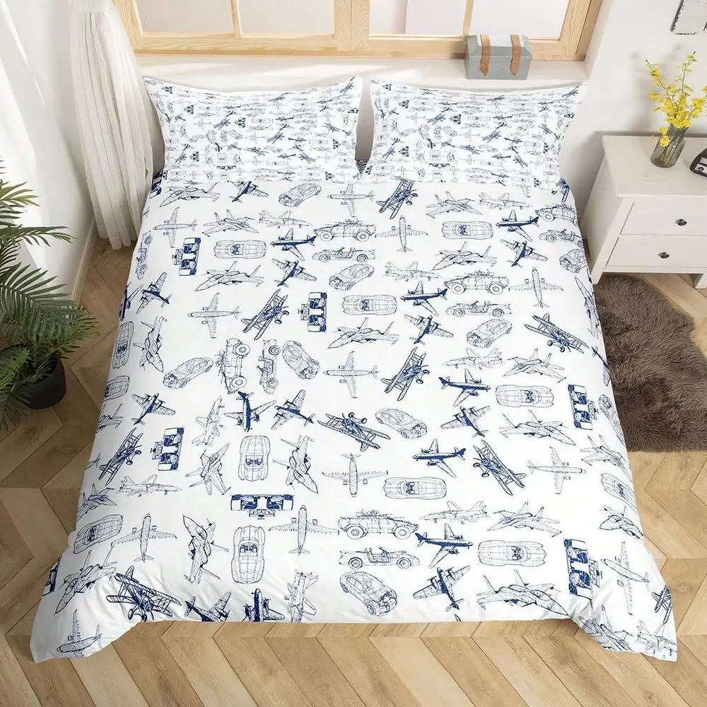 

2 3Pcs Aircraft Bedding Duvet Cover Set Airplane Print Bedding Set Decor Aircraft Flying Comforter Cover Set Microfiber Sketch
