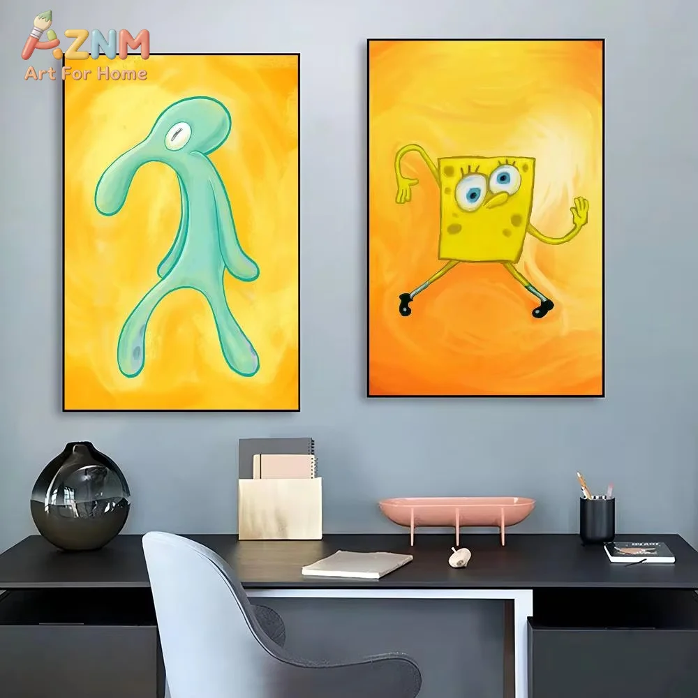 1 Stück Vintage-Poster für Zimmer, Bar, Café, Kawaii-Raumdekoration, Anime S-SpongeBob Squidward, abstrakte Kunst