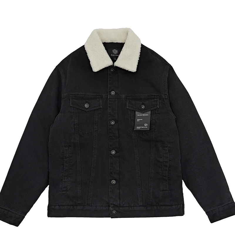 

Men's Vintage Style Velvet Lamb Wool Denim Jacket with Fur Inside Winter New Plus Size Jean Coat