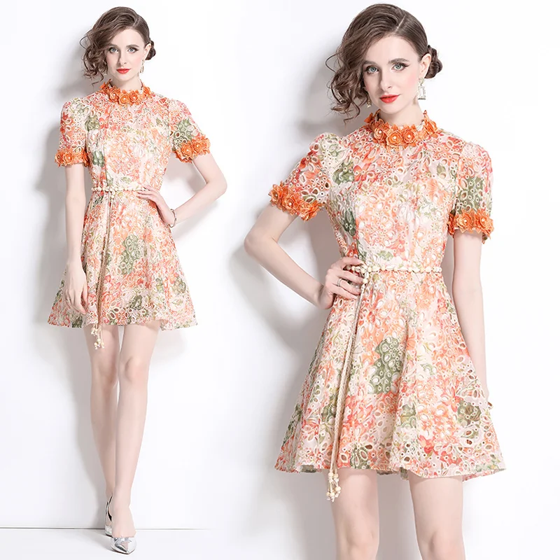 

European and American embroidered petal dress women's design sense temperament slimming skirt women clothing streetwear