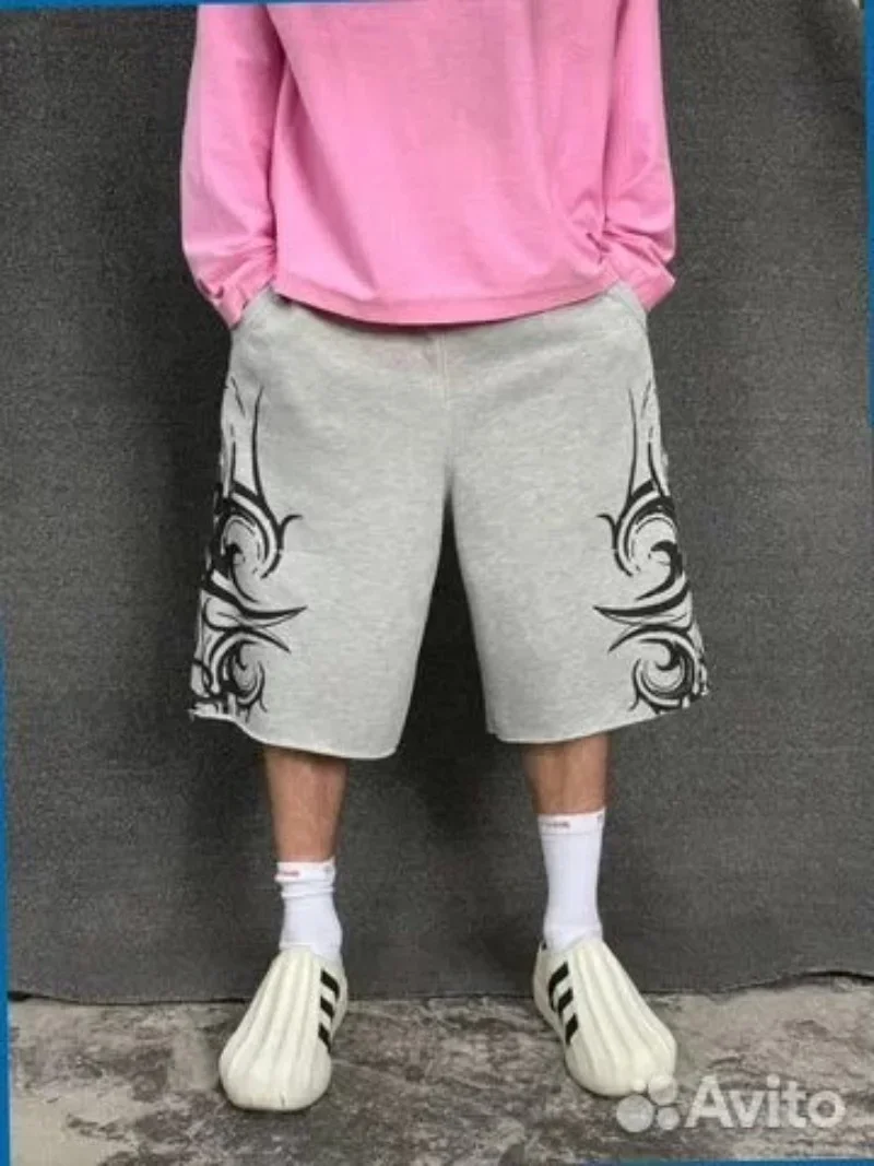 

Y2K Fashion New Knee Length Shorts Retro Street Gothic Casual Shorts Men Women Hip Hop Harajuku Punk High Waist Wide Leg Pants