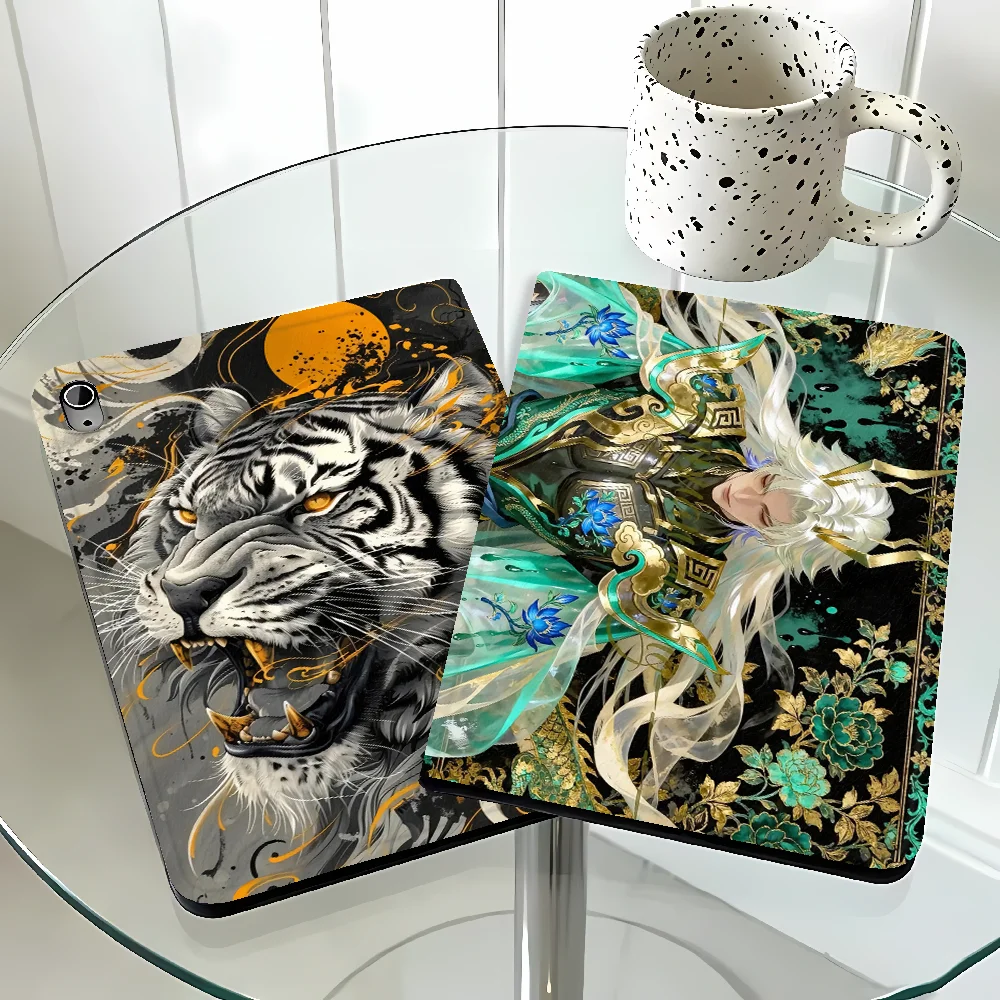 Ink White Tiger Case for Samsung Galaxy Tab A11 S9 FE S7 S8+ A7 Lite S10 Plus A9Plus S11 S9+ S10 Lite A8 S10FE with Pencil Slot