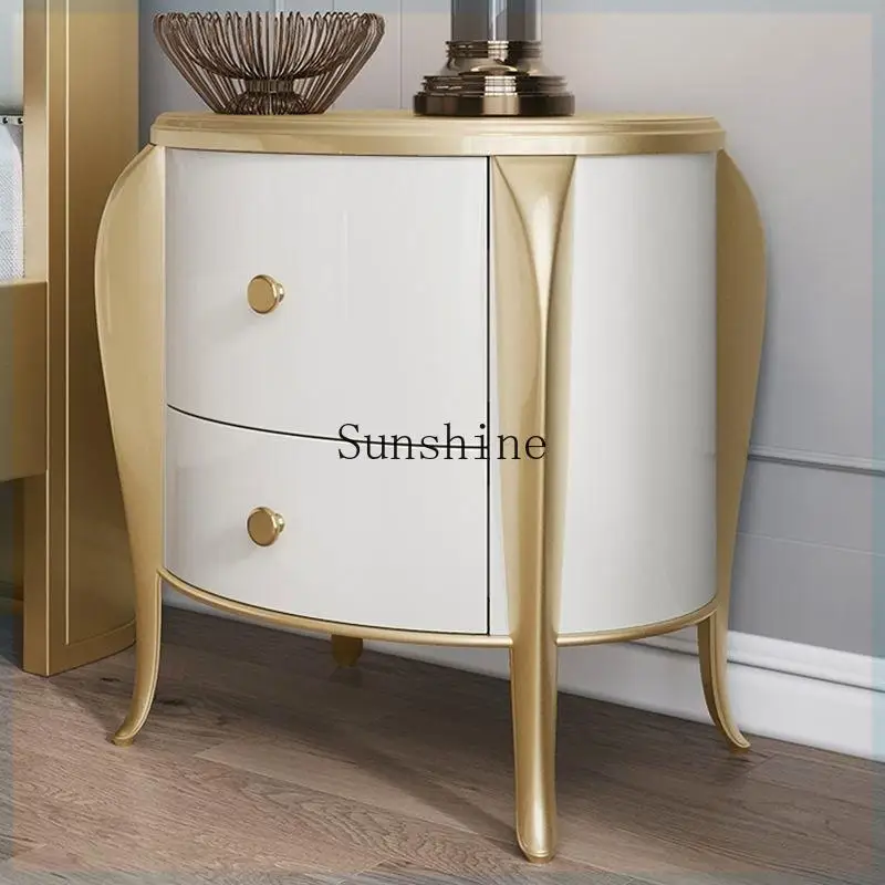 American light luxury solid wood bedside table modern white storage cabinet