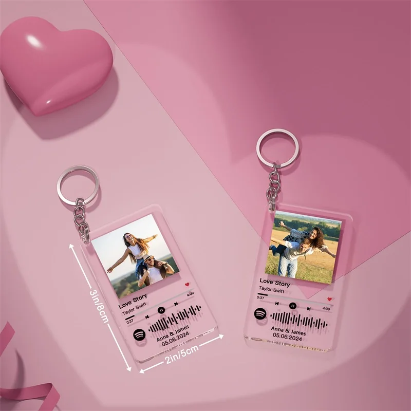 Custom Picture Spotify Keychain Customized Acrylic Music Song Key Ring Scannable Code Personalized Photo Keychain Gift for Lover