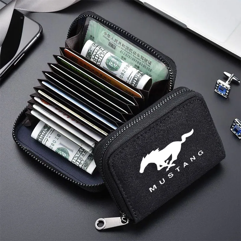 Wallet Holders PU Bank Credit Bus ID Card Holder Cover Wallets Bag Organizer For Ford Mustang Accessories Money Bag Small Clutch