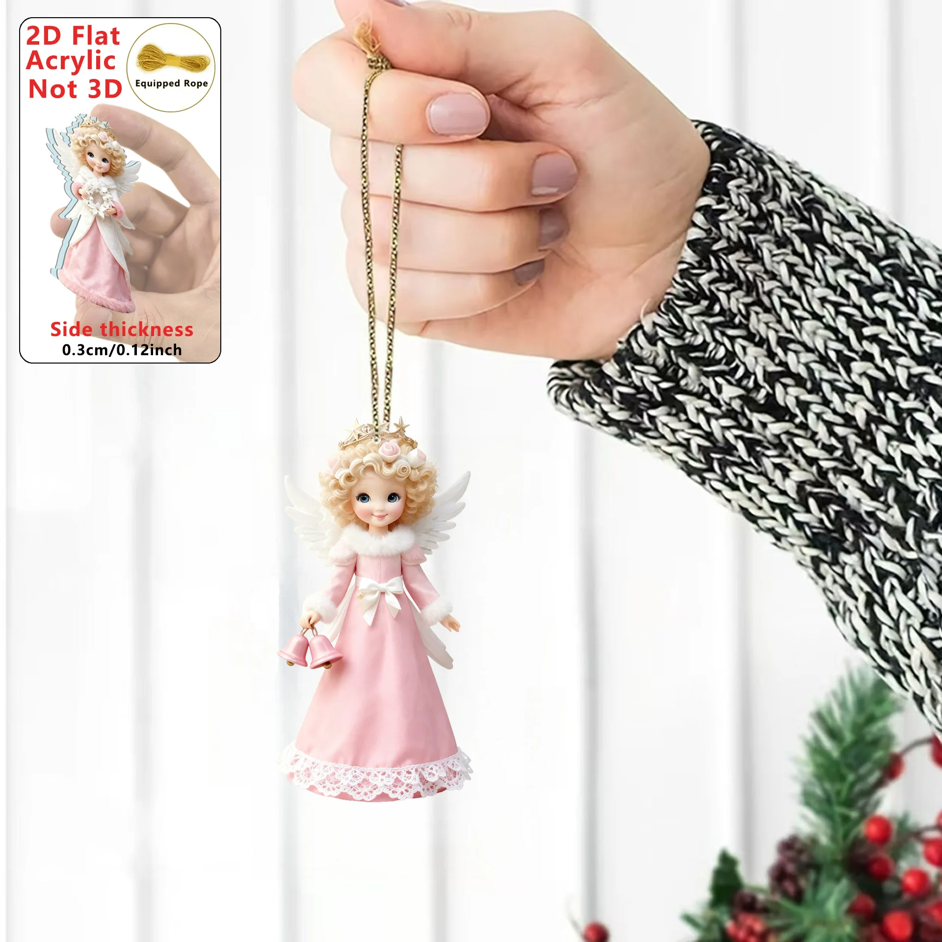 2D شقة 8 قطع عيد الميلاد الملاك الحارس الاكريليك سحر الملاك فتاة قلادة ديكور المنزل الطرف شجرة عيد الميلاد محاكاة قلادة