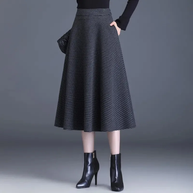 

Шерстяная юбка, женская осенне-зимняя новая юбка трапециевидной формы с высокой талией, утягивающая юбка-зонтик средней длины, закрывающая промежность