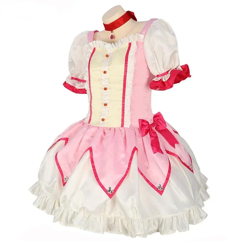 Kaname Madoka Cosplay Costume Wig Anime Puella Magi Madoka Magica Pink Ball Dress Halloween Party Uniform Outfit for Women Girl view 2