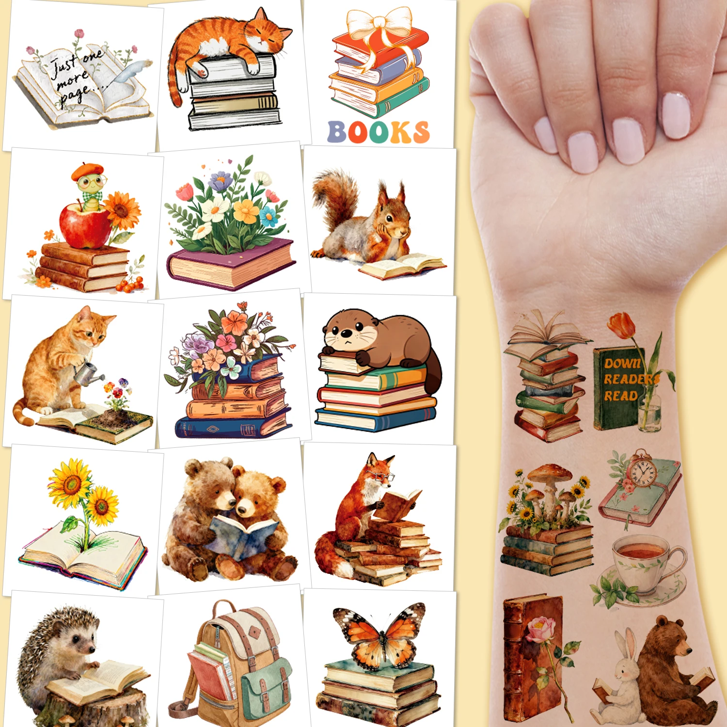 

Reading Book Temporary Tattoos Super Cute Library Booklist Nerd Themed Birthday Party Favors, Supplies, Decorations, Fake Tattoo