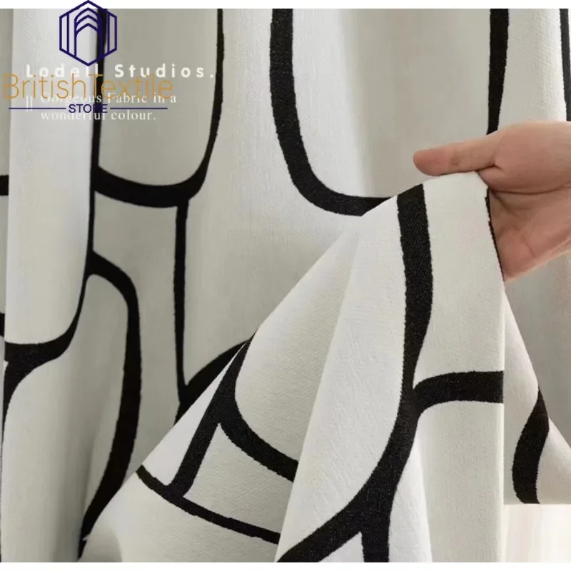 Fashion Black White Circle Geometric Lines Luxury Thicken Chenille Curtains for Living Room Bedroom Dining Blackout Wholesale